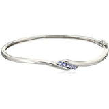 .925 Sterling Silver Genuine Tanzanite 5-Stone Diagonal Bypass-Set 7" Bangle Bracelet