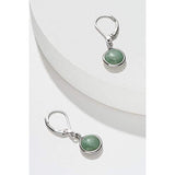 .925 Sterling Silver Genuine Green Jade Bezel Set Round Leverback 1-1/8" Drop Earrings