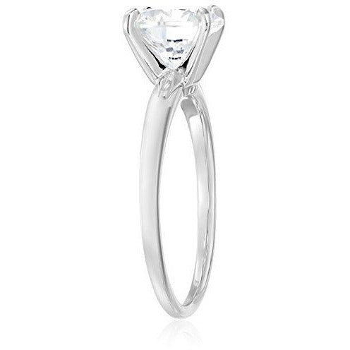 Platinum Plated Sterling Silver Round 6.5mm Cubic Zirconia Solitaire Ring, Size 6