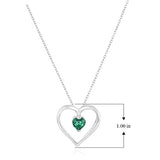 Dainty 925 Sterling Silver Created Emerald May Birthstone Open Heart Simple Demi Fine Pendant Necklace, 18