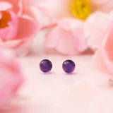 Rhodium Plated .925 Sterling Silver Natural Purple African Amethyst 8mm Round Sphere Ball Stud Earrings with Butterfly-Back