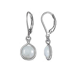 .925 Sterling Silver Genuine Green Jade Bezel Set Round Leverback 1-1/8" Drop Earrings