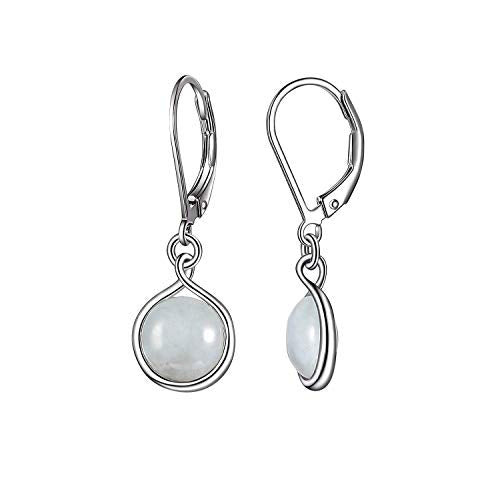 .925 Sterling Silver Genuine Green Jade Bezel Set Round Leverback 1-1/8" Drop Earrings