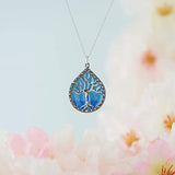 .925 Sterling Silver Genuine Marcasite Enamel Tree of Life 1-1/3" Pendant Necklace on 18" Chain - Denim Blue