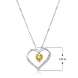 Dainty 925 Sterling Silver Genuine Citrine November Birthstone Open Heart Simple Demi Fine Pendant Necklace, 18"