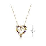 18K Yellow Gold Plated Sterling Silver Genuine Gemstone Prong-Setting"Mom" Heart Pendant Necklace, 18"