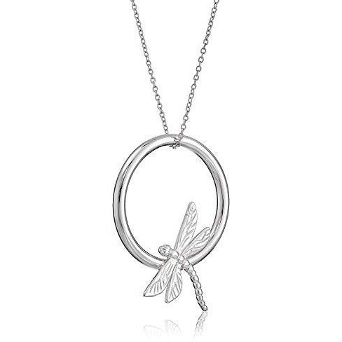 925 Sterling Silver Openwork Circle Dragonfly Pendant Necklace, 18"