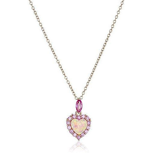 Created Opal and Pink Sapphire Heart Pendant Necklace