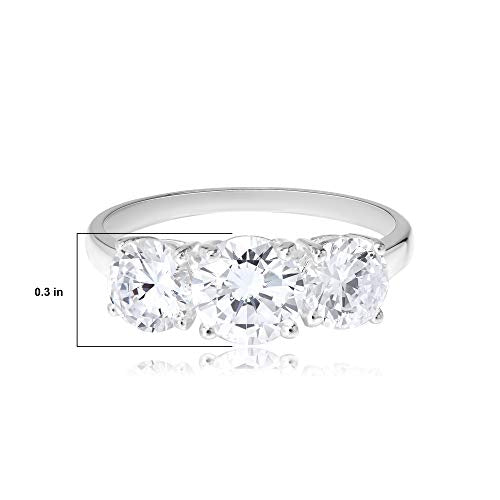 Sterling Silver Cubic Zirconia Three Stone Ring, Size 8