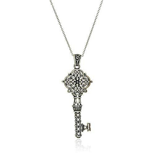 Sterling Silver Oxidized Filigree Key Pendant Necklace, 18"