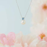 .925 Sterling Silver 3mm Lab-Grown Aquamarine and 8mm Freshwater Cultured Pearl 1/2" Pendant Necklace on 18" Chain - March Birthstone