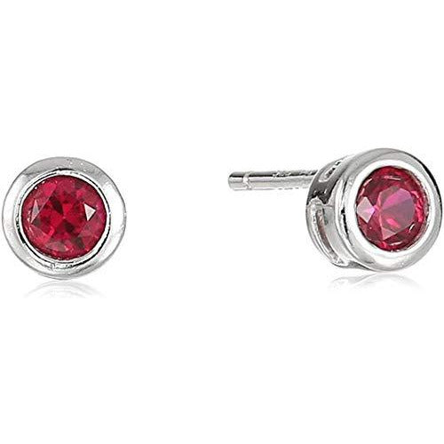 Dainty 925 Sterling Silver Created Ruby July Birthstone Petite Stud Earrings and 16" Pendant Necklace Jewelry Set