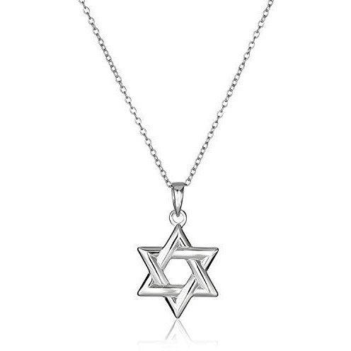 Rhodium Plated 925 Sterling Silver Star of David Pendant Necklace With 18" Cable Chain
