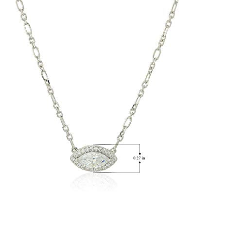 Sterling Silver Zirconia Marquise Evil Eye Halo Necklace