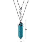 .925 Sterling Silver Plated Turquoise Dyed Howlite Mineral 40x10mm Hexagonal Point Pendulum Chakra Pendant Necklace, 32" + 2" Extender