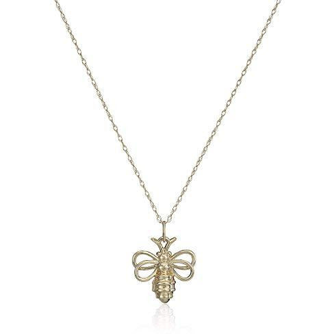 Dainty 10K Yellow Gold Bumblebee Demi Fine Delicate Pendant Necklace With 18" Rope Chain