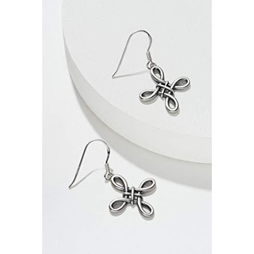 Sterling Silver Oxidized Celtic Knot Cross Drop Earrings