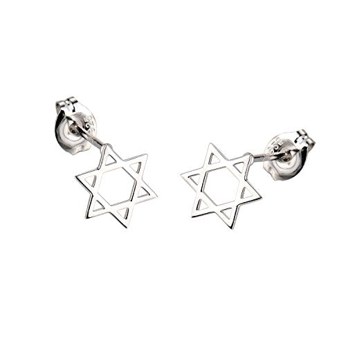 Rhodium Plated .925 Sterling Silver Tiny Star of David Stud Earrings
