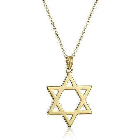 18k Yellow Gold Plated 925 Sterling Silver Star of David Pendant Necklace With 18" Cable Chain