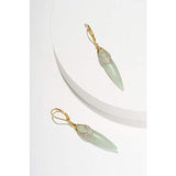 18k Yellow Gold Plated Sterling Silver Genuine Green Jade and Diamond Accent Leverback Dangle Earrings