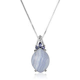 Sterling Silver Genuine Blue Lace Agate and Iolite Pendant Necklace, 18"