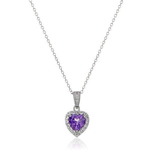 Sterling Silver Genuine African Amethyst and White Topaz Halo Heart Earrings, Ring, and Pendant Necklace Jewelry Set