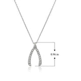 Rhodium Plated .925 Sterling Silver Crystal 1" Lucky Wishbone Pendant Necklace on 18" Chain