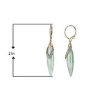 18k Yellow Gold Plated Sterling Silver Genuine Green Jade and Diamond Accent Leverback Dangle Earrings