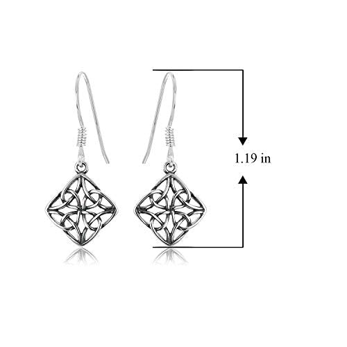 Sterling Silver Oxidized Celtic Knot Diamond Shaped Drop Earrings