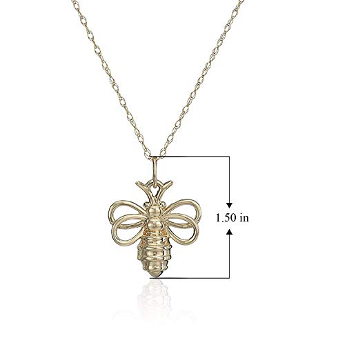Dainty 10K Yellow Gold Bumblebee Demi Fine Delicate Pendant Necklace With 18" Rope Chain