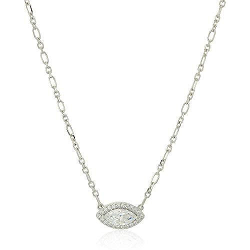 Sterling Silver Zirconia Marquise Evil Eye Halo Necklace