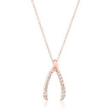 14k Rose Gold Plated Sterling Silver Wishbone Pendant Necklace Made with Swarovski Crystal (18")