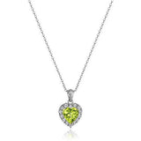 Platinum-Plated .925 Sterling Silver Genuine Peridot 1/2" Heart Pendant with White Topaz Halo on 18" Chain Necklace - August Birthstone