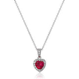 .925 Sterling Silver Created Ruby and Created White Topaz Halo Heart Pendant Necklace, Stud Earrings, and Size 7 Ring Set - July Birthstone