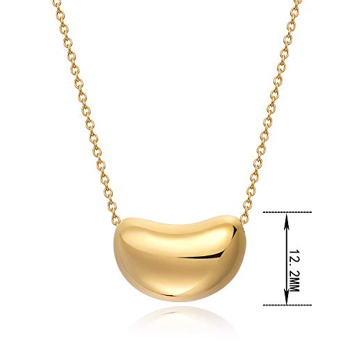 18K Yellow Gold Plated .925 Sterling Silver 12mm Bean Necklace, 18"