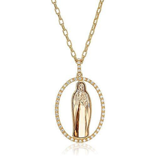 Crystal Blessed Virgin Mary 18K Yellow Gold Plated Bronz Pendant Necklace