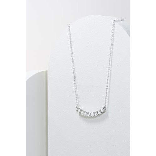 925 Sterling Silver Cubic Zirconia Curved Bar Necklace, 18"