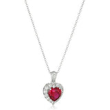 Platinum Plated Sterling Silver Created Ruby and Genuine White Topaz Halo Heart Pendant Necklace, 18"