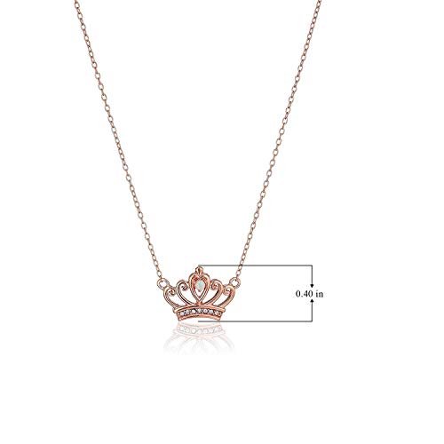 14K Rose Gold Plated Sterling Silver Created Opal and 3 prong-setting Crystal Crown Necklace, 18"