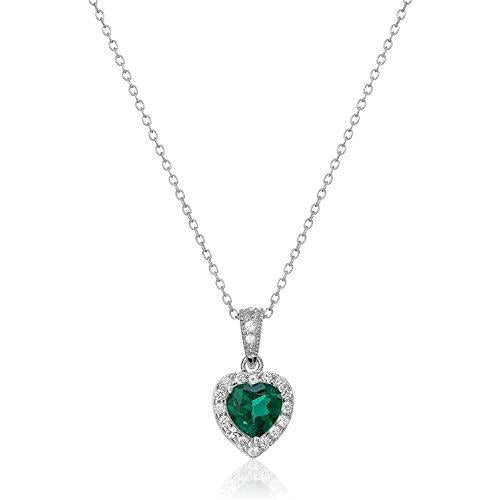 .925 Sterling Silver Created Emerald and Created White Topaz Halo Heart Pendant Necklace, Stud Earrings, and Size 7 Ring Set - May Birthstone