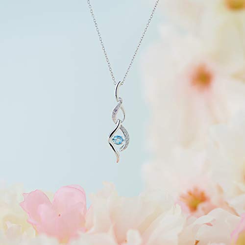 Sterling Silver Created White Sapphire and Genuine Swiss Blue Topaz Pendant Necklace, 18"
