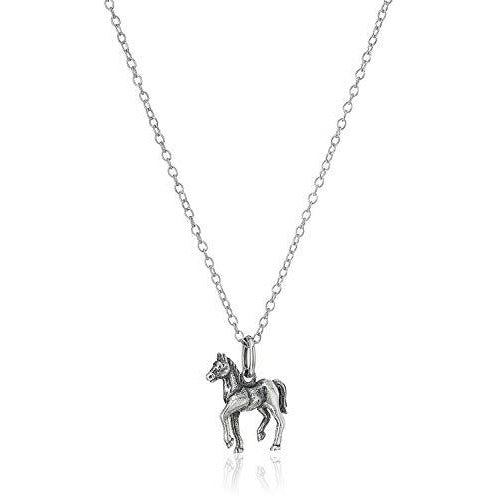 Dainty Oxidized 925 Sterling Silver Horse Pendant Necklace With 16" Cable Chain + 2" Extender