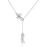 .925 Sterling Silver Cubic Zirconia Looped Cross Lariat Style Y-Necklace with"Faith" on 2" Drop, 16.5" + 2" Extender