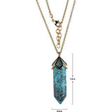 18K Yellow Gold Plated Turquoise Dyed Howlite Mineral 40x10mm Hexagonal Point Pendulum Chakra Pendant Necklace, 32+2"
