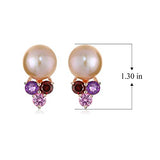 14K Rose Gold Plated .925 Sterling Silver, 8mm Pink Freshwater Cultured Pearl, Garnet, Amethyst and Created Ruby 1/2" Stud Earrings