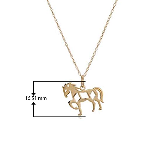 14k Yellow Gold Horse Pendant Necklace With 18" Rope Chain