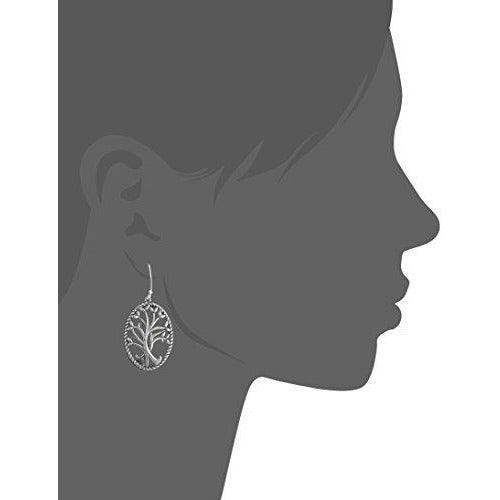 Sterling Silver Oxidized Celtic Tree of Life Oval Dangle Earrings