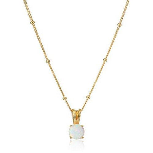 18K Yellow Gold Plated 925 Sterling Silver Created Opal Pendant Station Necklace, 18"