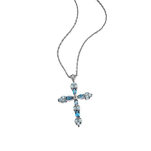 Sterling Silver Genuine Blue Topaz Tonal Cross Pendant Necklace, 18"
