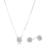 Sterling Silver Diamond Two Tone Stud Earrings and 18" Pendant Necklace Set (1/10 cttw, I-J Color, I2-I3 Clarity)